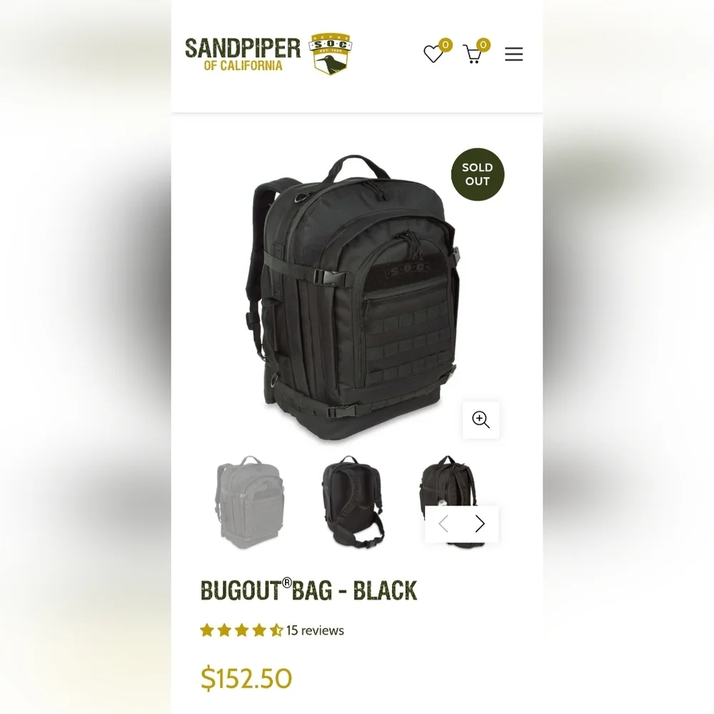 Sandpiper of California Black Military Mens Hiking Bugout Bag NEW - Picture 2 of 16